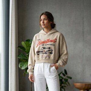 Beige Graphic Hoodie